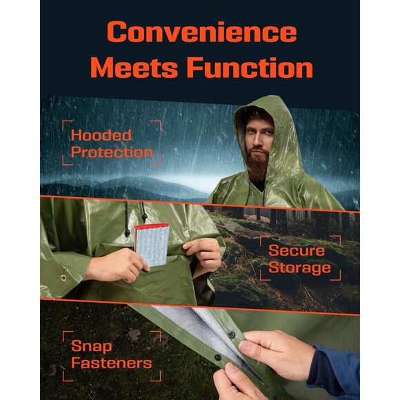 NIB P4X Heavy-Duty Emergency Poncho - Khaki - Picture 4 of 10